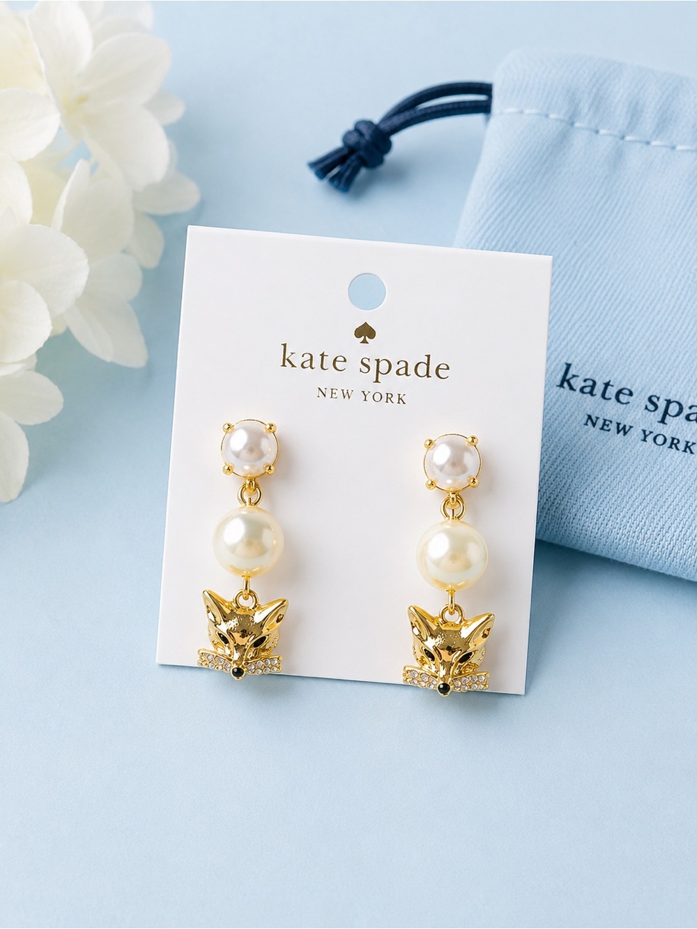 kate spade Gold Fox Pearl Drop Earrings - White